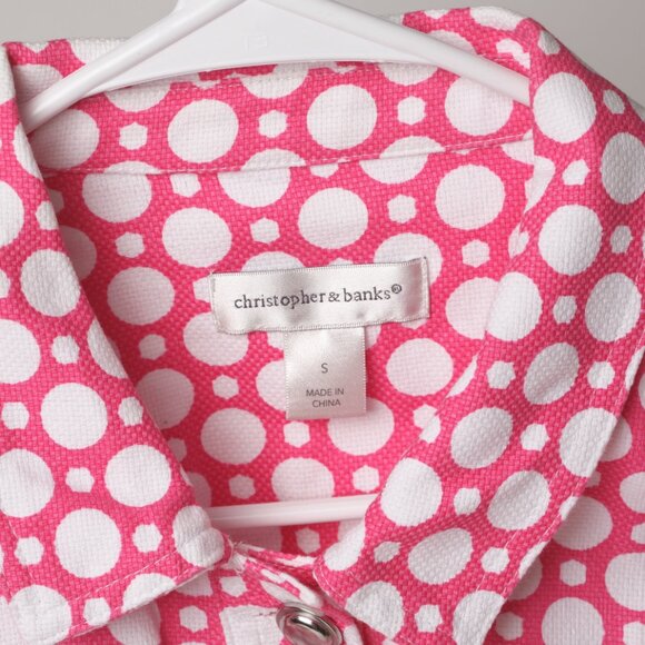Summer Spring Jacket Vibrant Pink with White Dots Christopher & Banks Like New - Picture 4 of 8